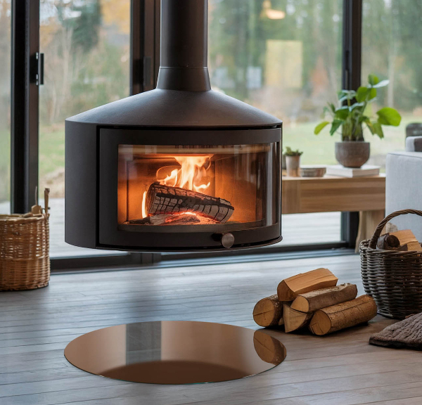 Round glass fire hearth Colour Brown