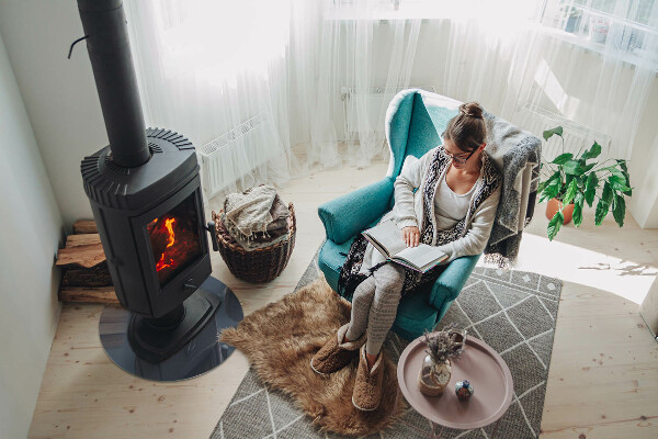 Round glass wood burner hearth Colour Dark Blue