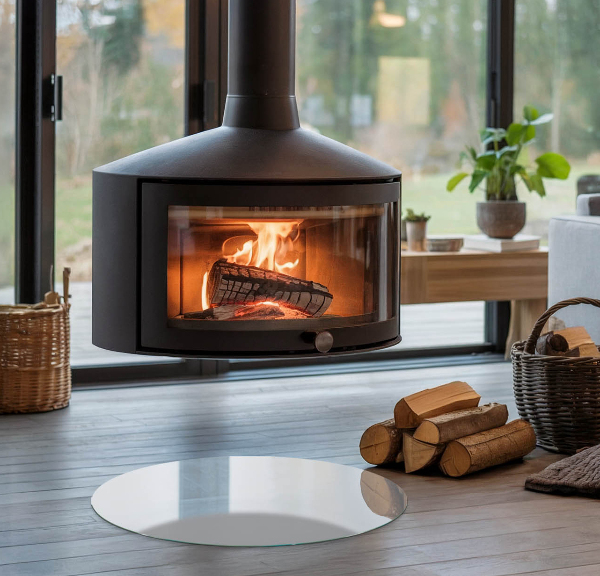 Round glass fire hearth Colour Grey