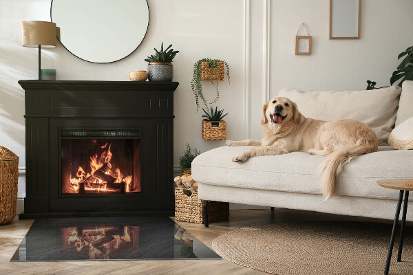 Rectangular glass hearth for wood stove Natural stone texture