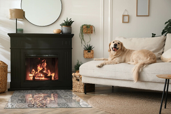 Rectangular glass hearth for log burner Decorative tile patterns