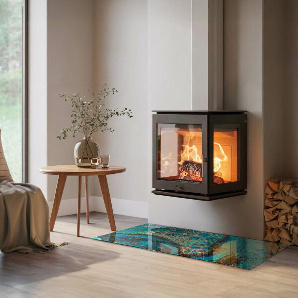 Rectangular glass hearth for log burner Abstract organic pattern