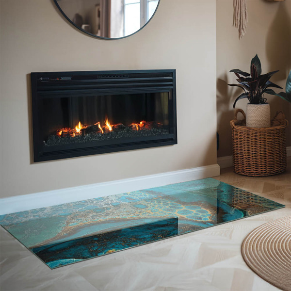 Rectangular glass hearth for log burner Abstract organic pattern