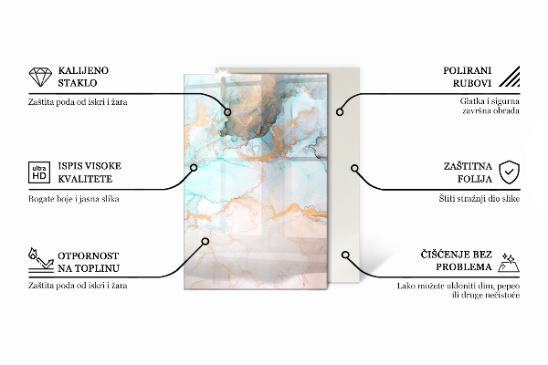 Rectangular glass hearth Natural marble pattern