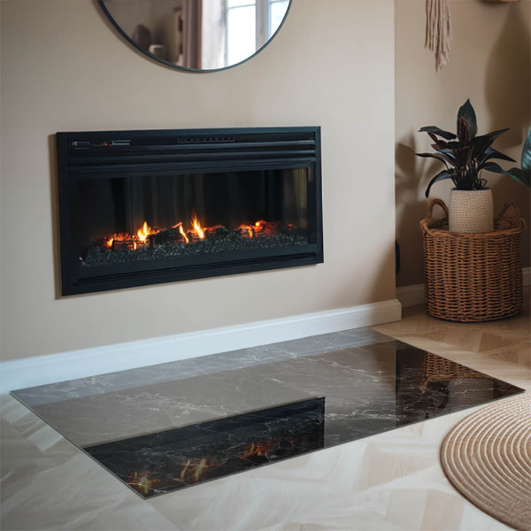 Rectangular glass hearth for log burner Elegant marble pattern