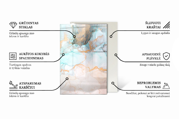 Rectangular glass hearth Marble pattern with veins