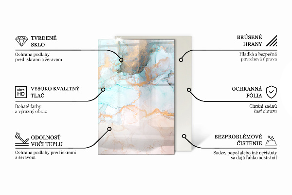 Rectangular glass hearth Marble pattern with veins