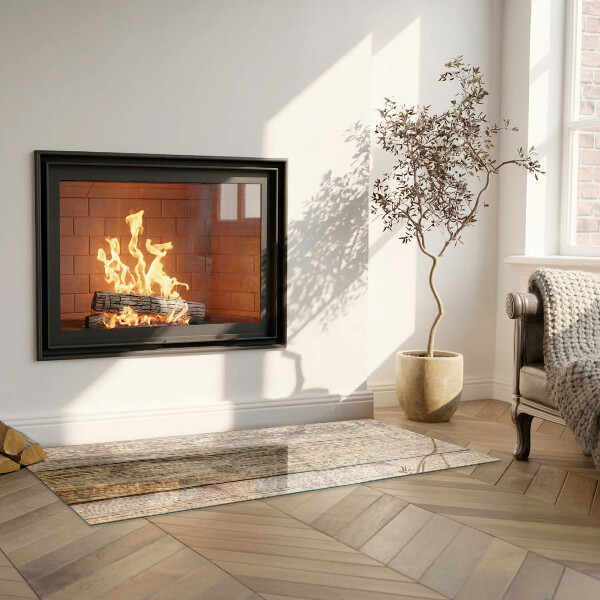 Rectangular glass hearth for log burner Texture of wooden boards