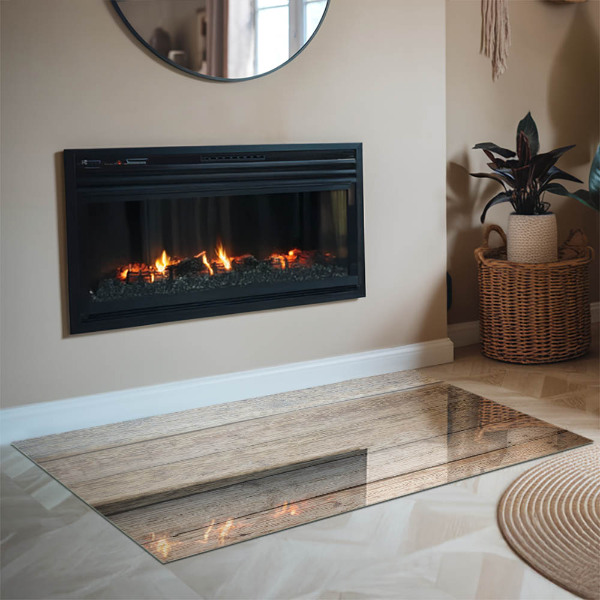 Rectangular glass hearth for log burner Texture of wooden boards