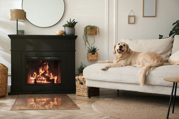 Rectangular glass hearth for log burner Rust texture on metal