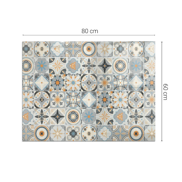 Rectangular glass hearth for log burner Mosaic patterns in tiles