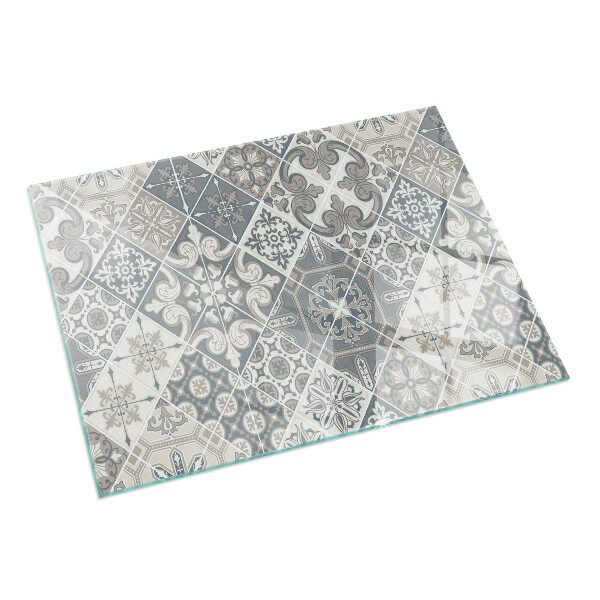 Rectangular glass hearth for wood stove Decorative mosaic pattern