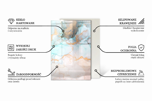 Rectangular glass hearth Leaves in subtle patterns