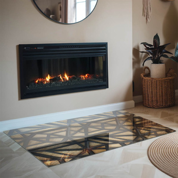 Rectangular glass hearth for wood stove Geometry with wood
