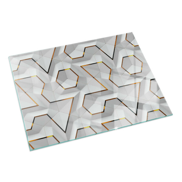 Rectangular glass hearth 3D geometric pattern