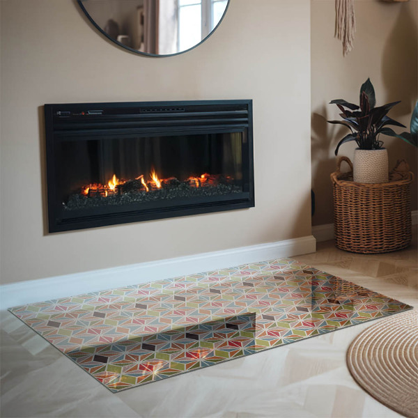 Rectangular glass hearth Polygonal patterns in a grid