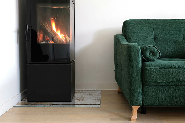 Rectangular glass hearth for log burner Damaged wooden board