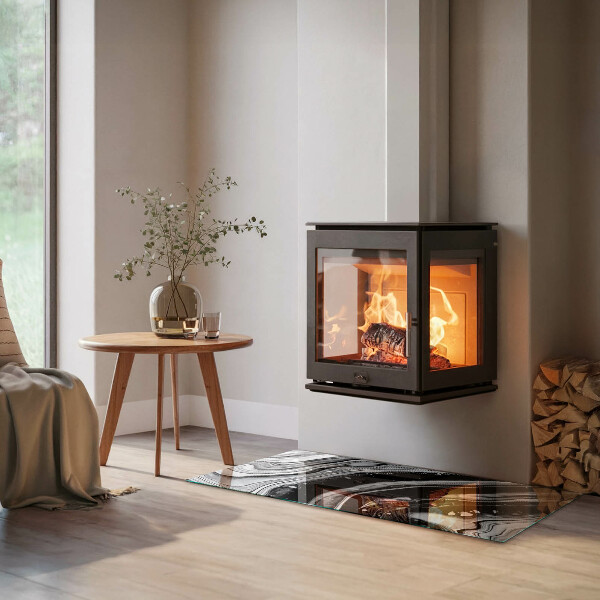 Rectangular glass hearth for log burner Abstract waves and lines