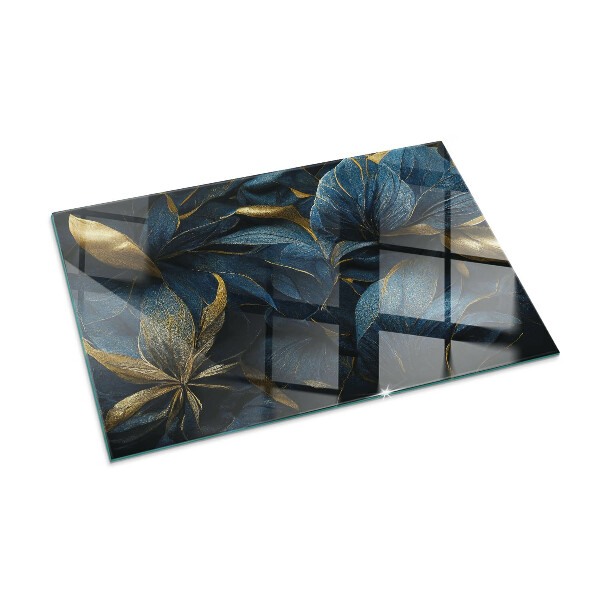Rectangular glass hearth Elegant leaves in texture