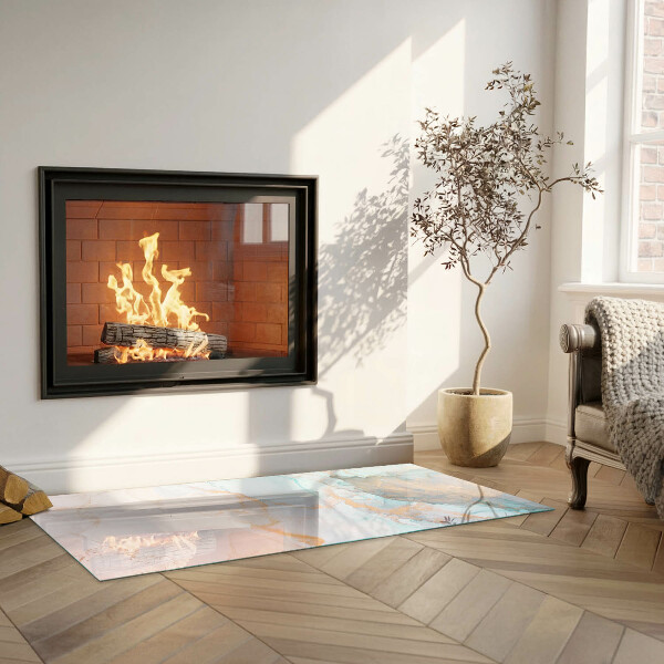 Rectangular glass hearth for log burner Abstract fluid pattern