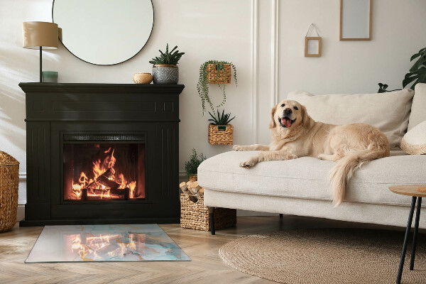 Rectangular glass hearth for log burner Abstract fluid pattern