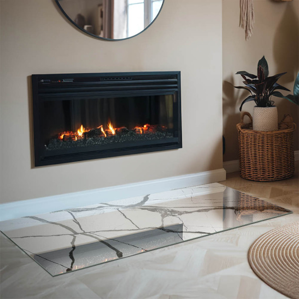 Rectangular glass hearth for wood stove Marble Vein Pattern