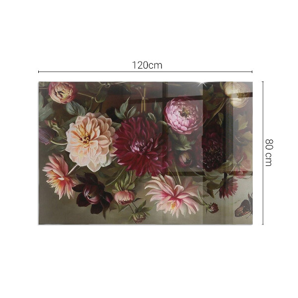 Rectangular glass hearth for log burner Flower bouquet in detail