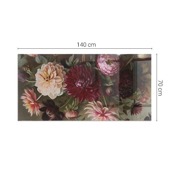Rectangular glass hearth for log burner Flower bouquet in detail