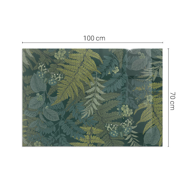 Rectangular glass hearth for wood stove Plant motifs with butterflies