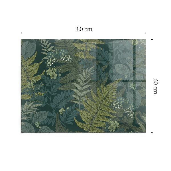 Rectangular glass hearth for wood stove Plant motifs with butterflies