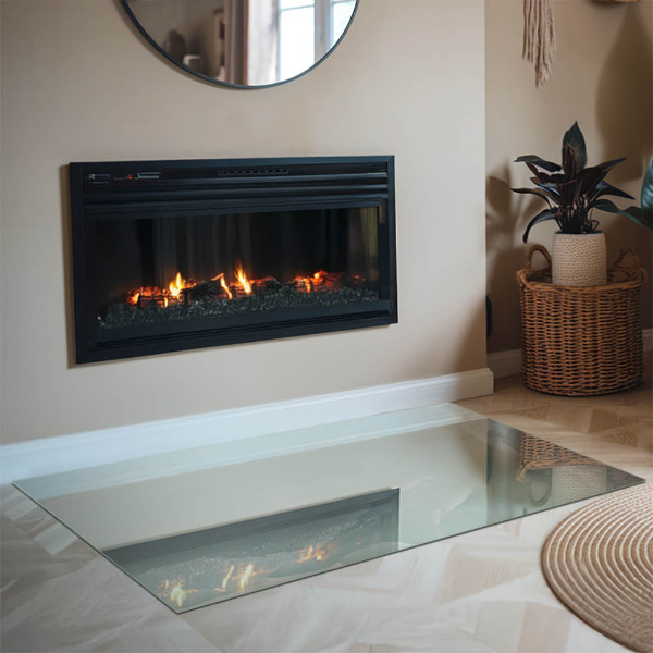 Rectangular glass hearth for log burner Delicate marble pattern
