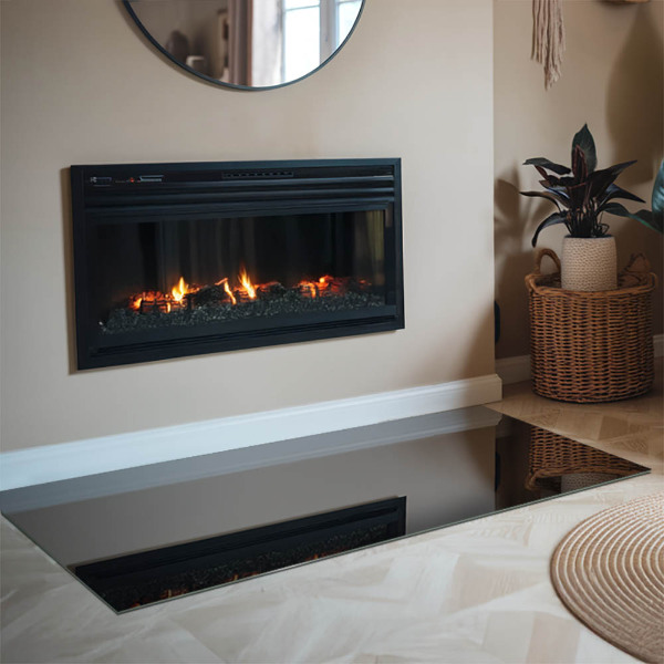 Rectangular glass hearth for log burner Colour Black