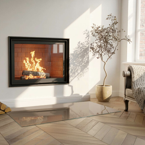 Rectangular glass hearth for wood stove Colour Brown