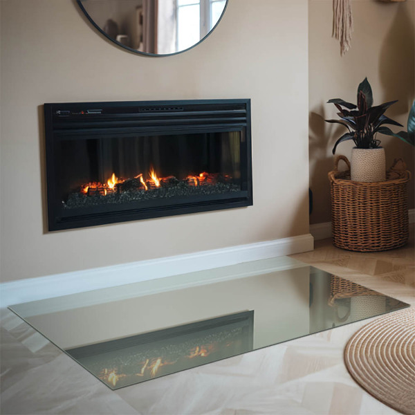 Rectangular glass hearth Grey-green colour