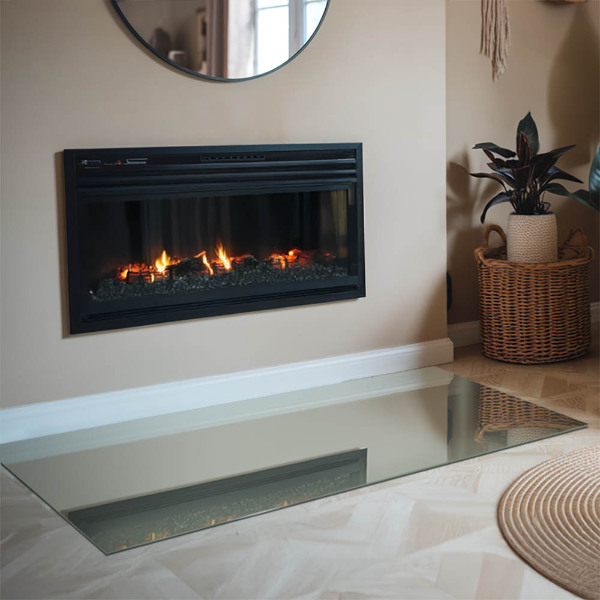 Rectangular glass hearth Grey-green colour