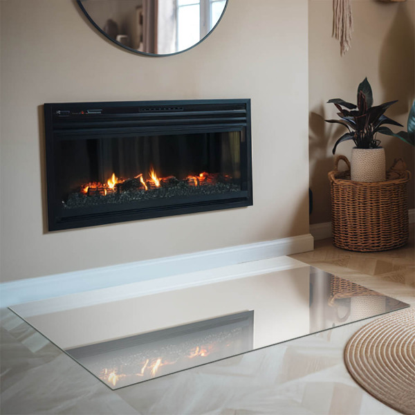 Rectangular glass hearth for wood stove Ivory colour