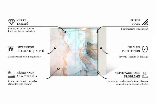 Hexagonal glass hearth for stove Waves of delicate lines