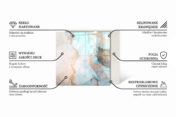 Hexagonal glass hearth for stove Marble pattern with veins