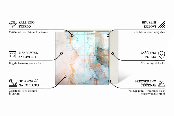 Hexagonal glass hearth for stove Marble pattern with veins