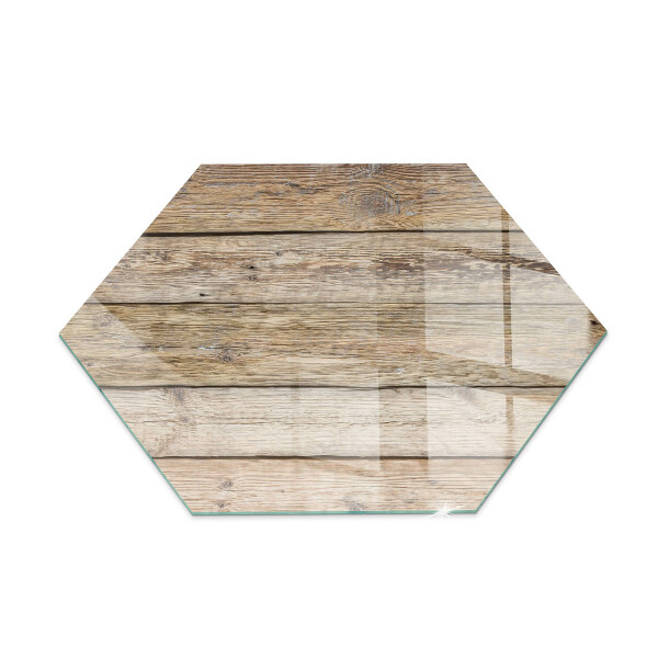 Hexagonal corner glass hearth Wooden board in the layout