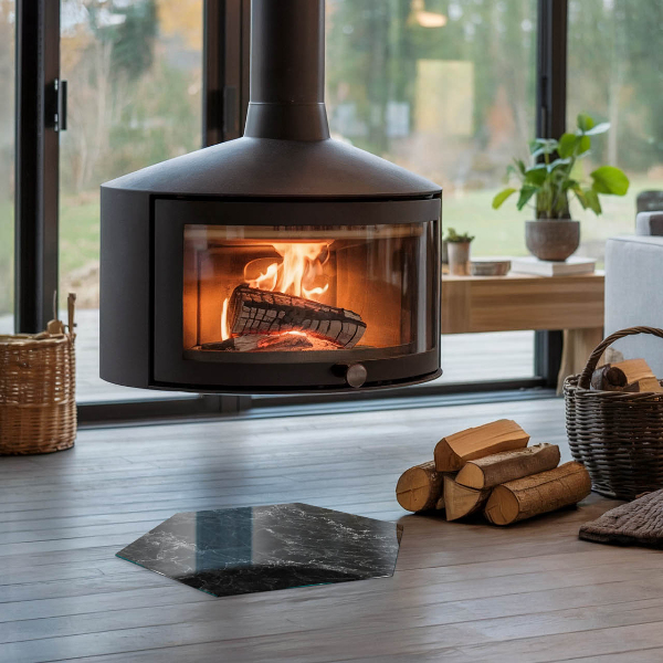 Hexagonal glass hearth pad Elegant marble pattern