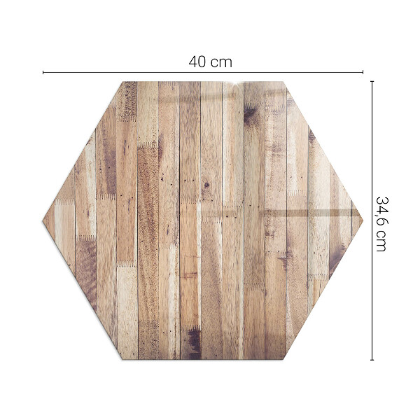 Hexagonal glass hearth for stove Wooden board in the layout