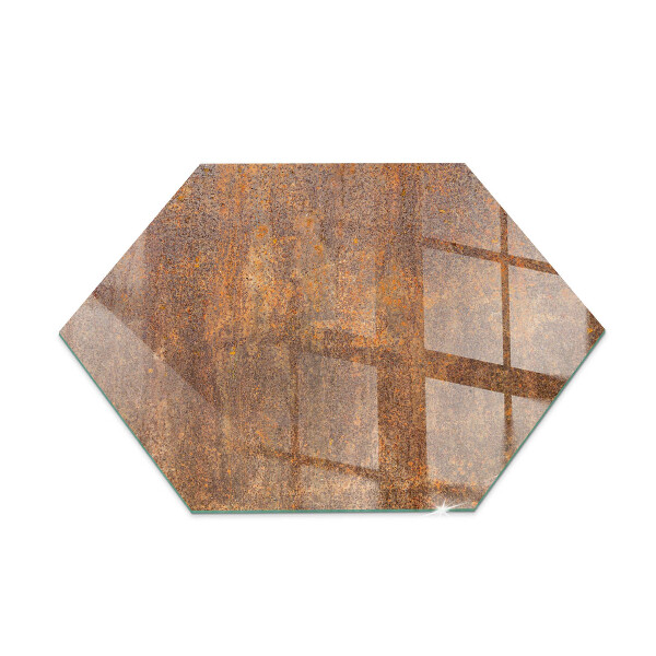 Hexagonal glass hearth pad Rust texture on metal