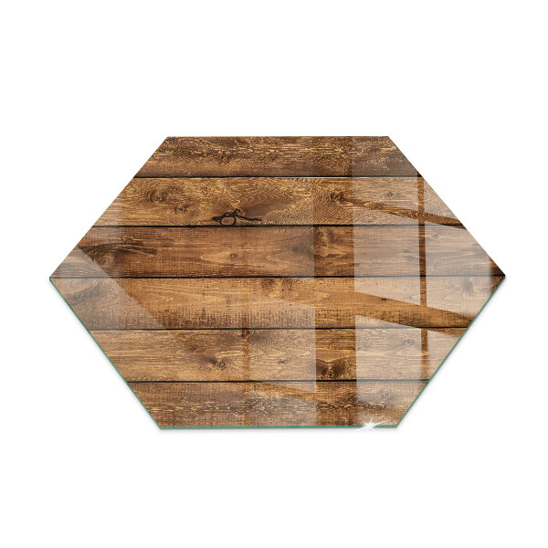 Hexagonal glass hearth pad Wooden board with grain
