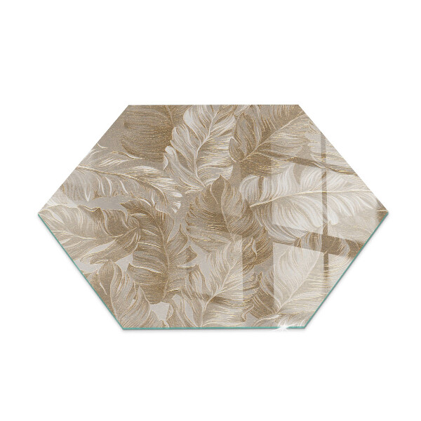 Hexagonal corner glass hearth Leaves in subtle patterns