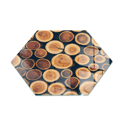 Hexagonal glass hearth for stove Box with cut wood