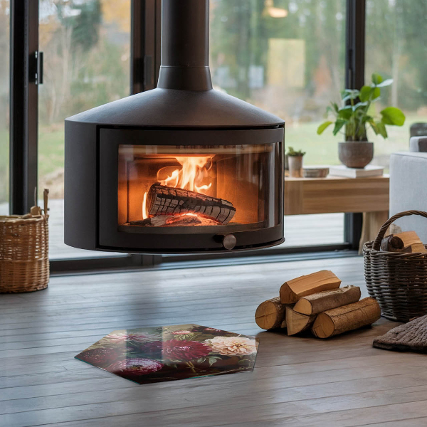 Hexagonal glass hearth pad Flower bouquet in detail