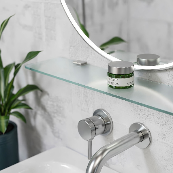 Translucent rectangular glass mirror shelf measuring 100x13 cm