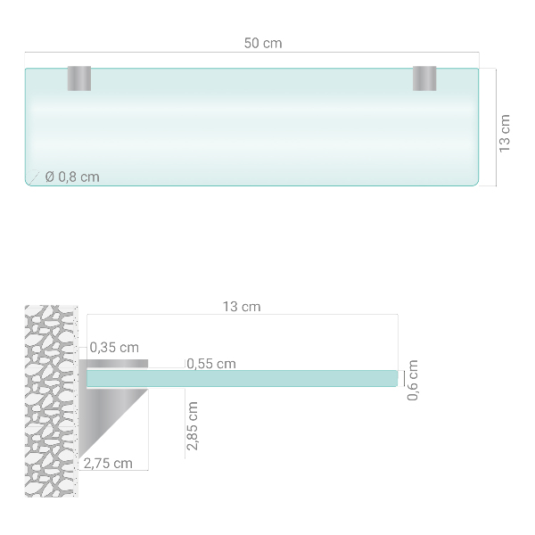 Translucent glass bath and shower shelf 19x5 inches