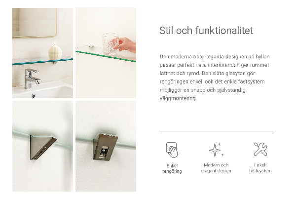 Translucent glass bath and shower shelf in 35x5 inches or 90x13 centimeters